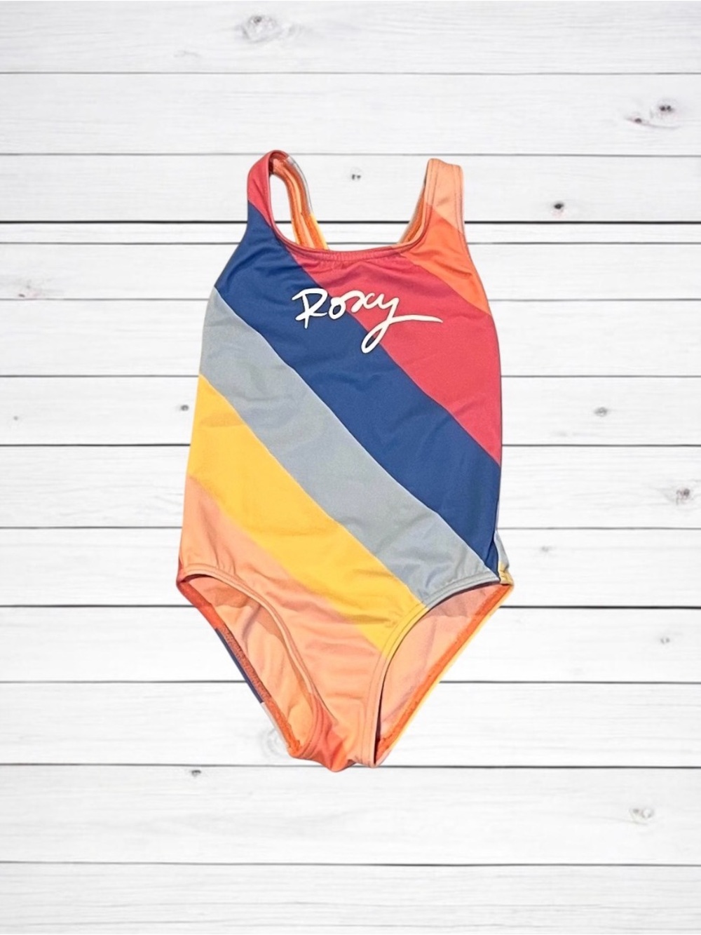 Roxy Retro Surf Style Rainbow Colorblock One Piece Swimsuit - Girls Size 3